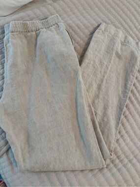 Light Beige 100% Linen Elastic Waist Pants Size XS (30inseam)